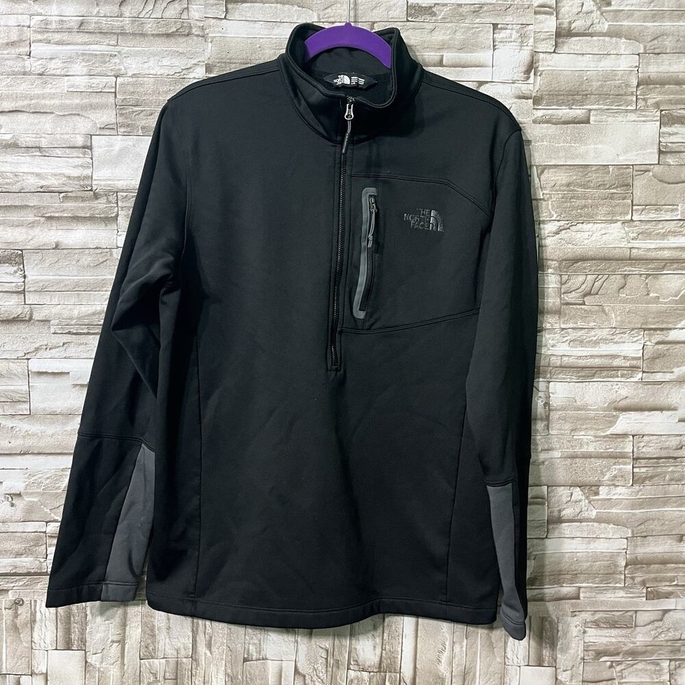 The North Face Men’s Black Grey Quarter Zip Front Pocket Sweatshirt Pullover L